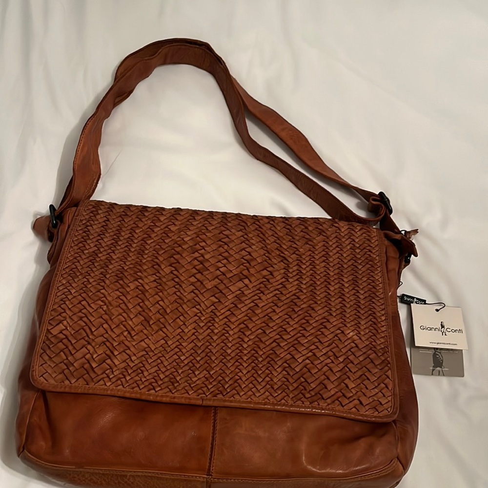 Large Gianni Conti Brown Satchel Laptop Bag NWT